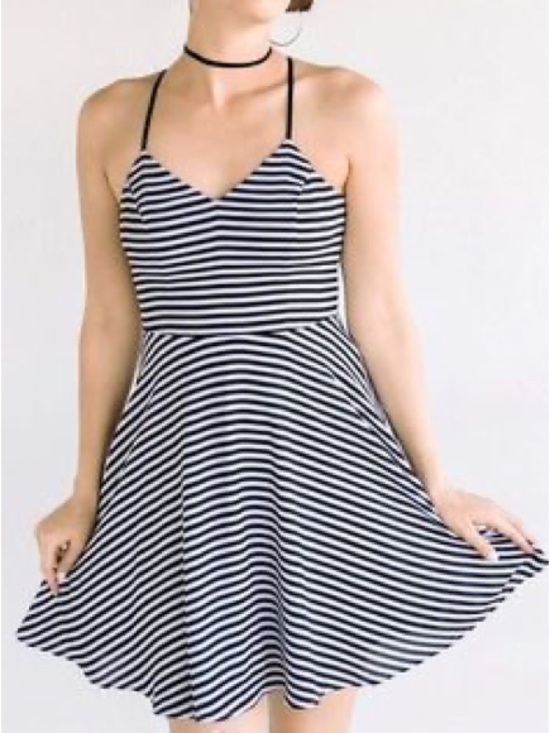 Express Dresses & Skirts - Express Black and White Striped Fit and Flare Skater Mini Dress Size 2 - NWOT